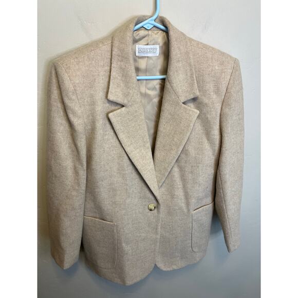 Vintage Lands End 100% Wool Tan Jacket Blazer Twee Classic Style Fit Size 4P - Picture 3 of 12